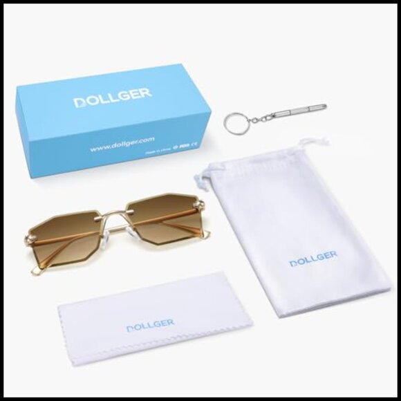 Rimless Rectangular Sunglasses Y2K Retro Metal Tinted Clear Fashion Shades main image 6